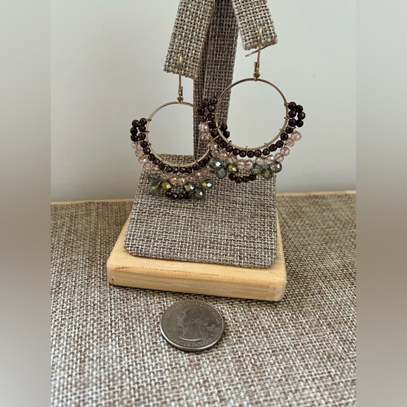 Free People Beaded Hoop Earrings - Brown and Gold - Picture 3 of 4